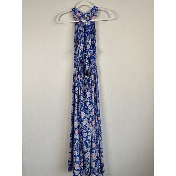 Abel the Label Blue Bell Cottage Floral Maxi Halter Backless Tie Back Dress Sz M - Picture 15 of 16